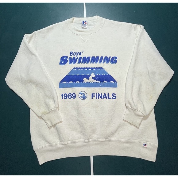 Vintage 1989 Russell Athletic Crewneck Sweatshirt Swimming Rare XL Made In USA - Picture 1 of 9